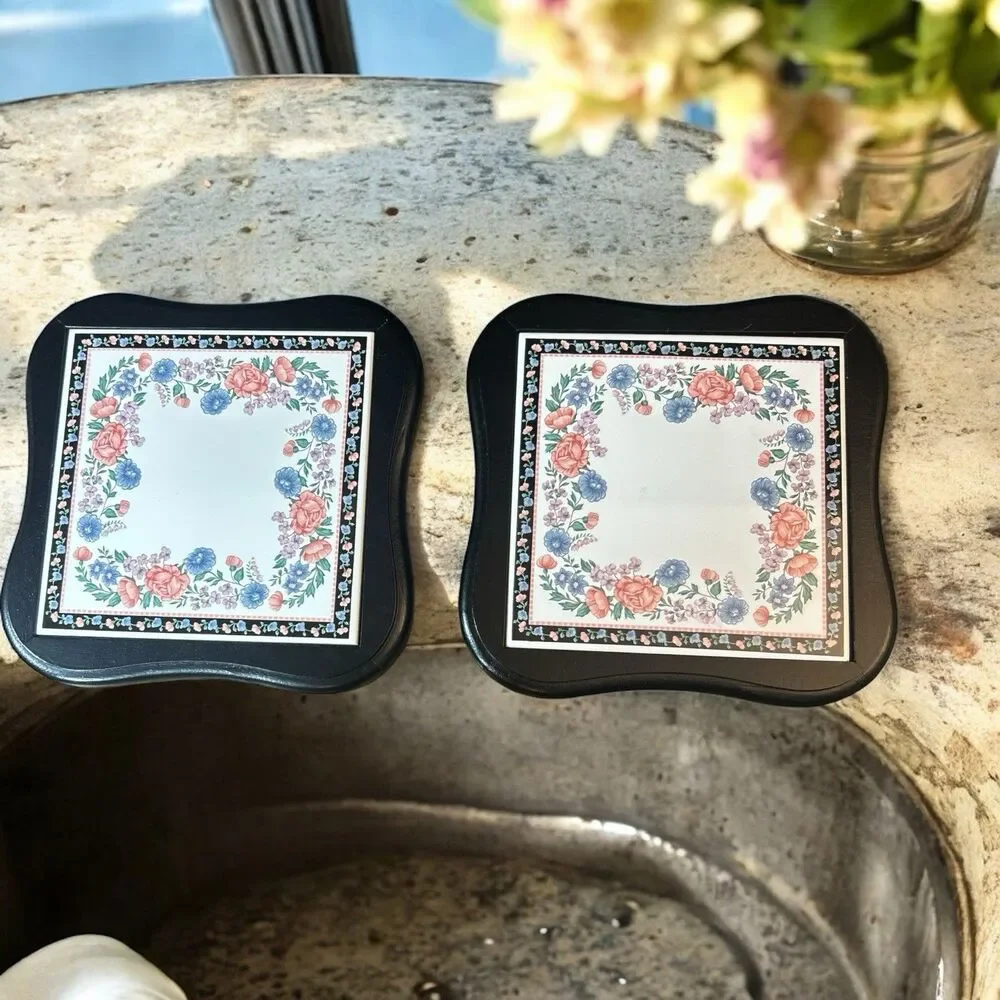 Elizabeth Gray Ceramic & Wood Trivets (2) Vtg JCPenney Sango W/Hooks for Hanging
